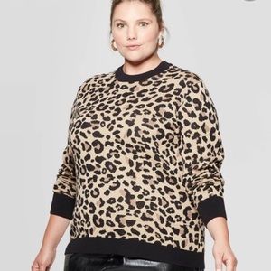 Women's Leopard Print Crewneck Pullover Sweater